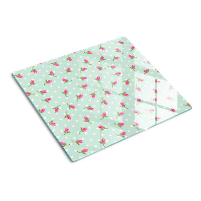 Tagliere in vetro temperato Tulipani rosa su sfondo verde