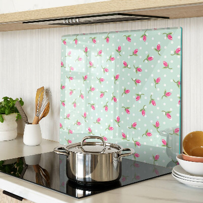 Tagliere in vetro temperato Tulipani rosa su sfondo verde