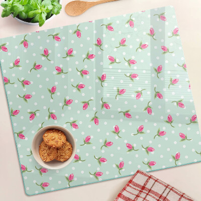 Tagliere in vetro temperato Tulipani rosa su sfondo verde