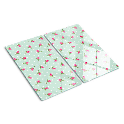 Tagliere in vetro temperato Tulipani rosa su sfondo verde