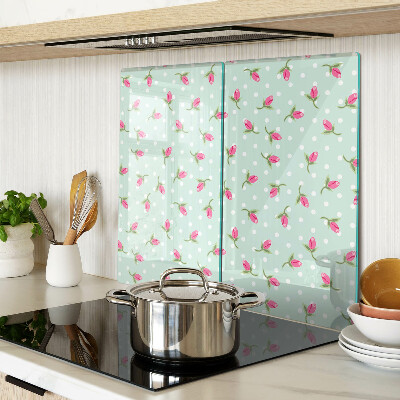 Tagliere in vetro temperato Tulipani rosa su sfondo verde