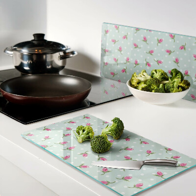 Tagliere in vetro temperato Tulipani rosa su sfondo verde