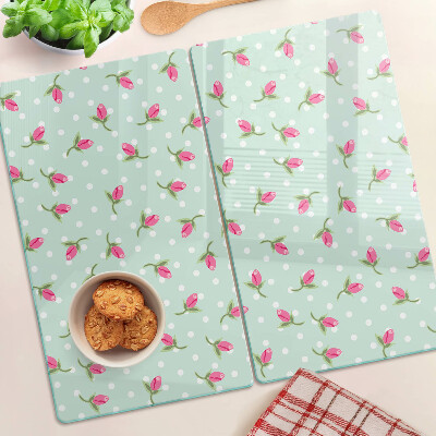 Tagliere in vetro temperato Tulipani rosa su sfondo verde
