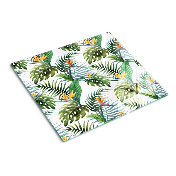 Tagliere in vetro temperato Foglie e fiori tropicali