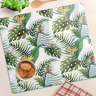 Tagliere in vetro temperato Foglie e fiori tropicali