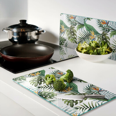 Tagliere in vetro temperato Foglie e fiori tropicali