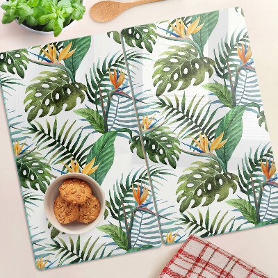 Tagliere in vetro temperato Foglie e fiori tropicali