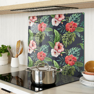 Tagliere in vetro temperato Fiori tropicali con foglie