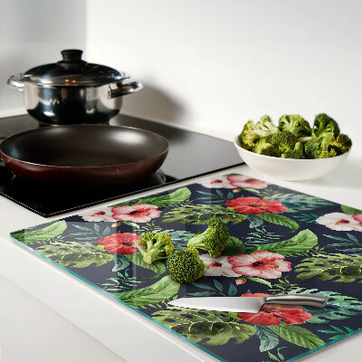 Tagliere in vetro temperato Fiori tropicali con foglie