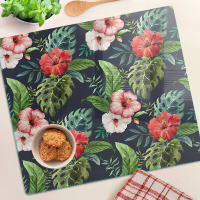 Tagliere in vetro temperato Fiori tropicali con foglie