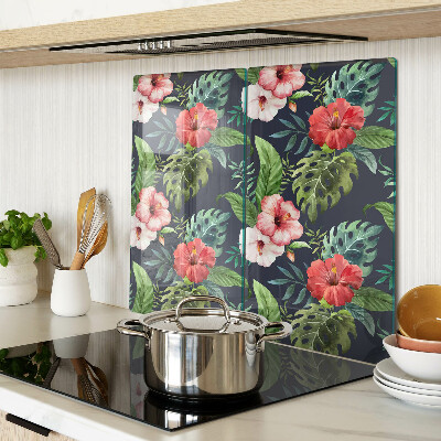 Tagliere in vetro temperato Fiori tropicali con foglie