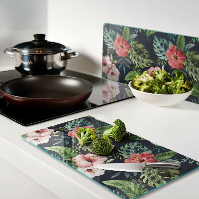 Tagliere in vetro temperato Fiori tropicali con foglie