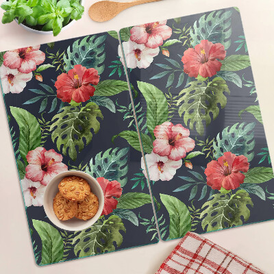 Tagliere in vetro temperato Fiori tropicali con foglie