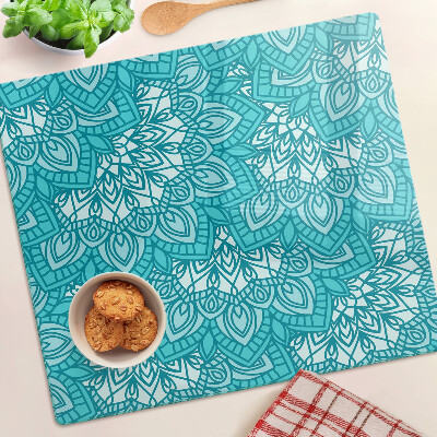 Tagliere in vetro Motivo mandala nei toni del blu