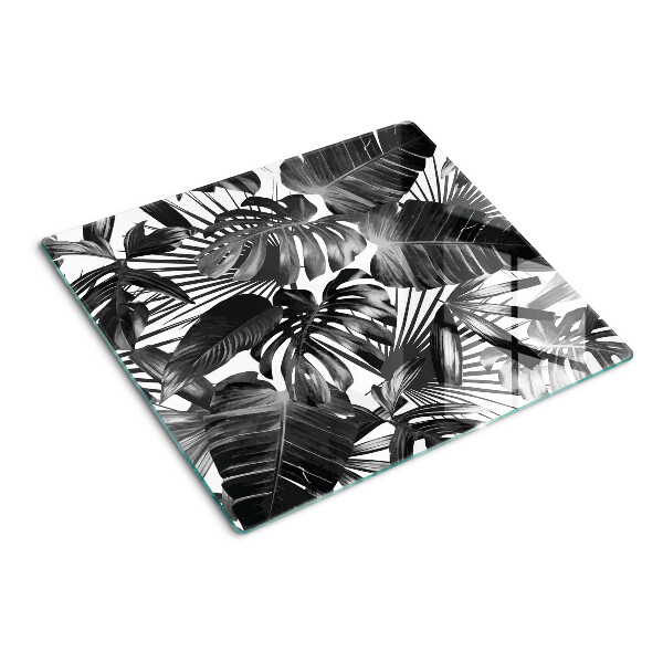 Tagliere in vetro temperato Foglie tropicali in bianco e nero