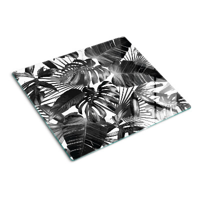 Tagliere in vetro temperato Foglie tropicali in bianco e nero