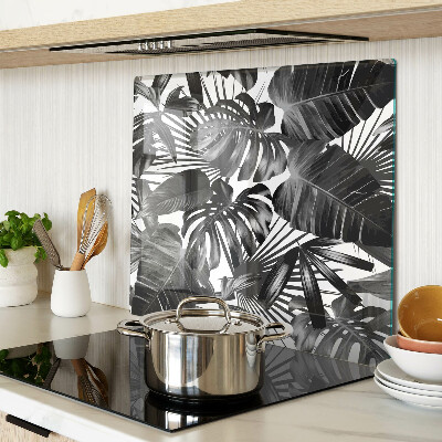 Tagliere in vetro temperato Foglie tropicali in bianco e nero