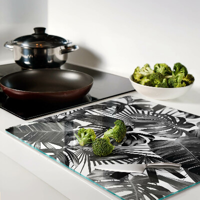 Tagliere in vetro temperato Foglie tropicali in bianco e nero