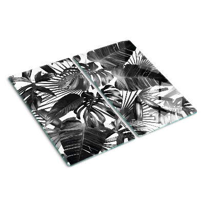 Tagliere in vetro temperato Foglie tropicali in bianco e nero