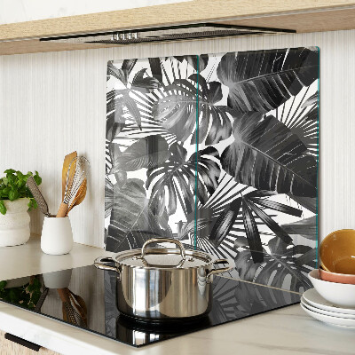 Tagliere in vetro temperato Foglie tropicali in bianco e nero