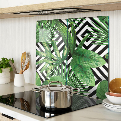 Tagliere in vetro temperato Foglie tropicali a strisce