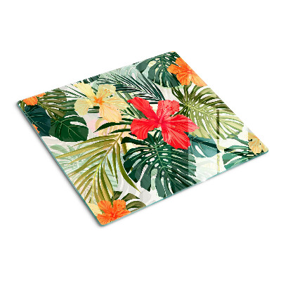 Tagliere in vetro temperato Fiori e foglie tropicali