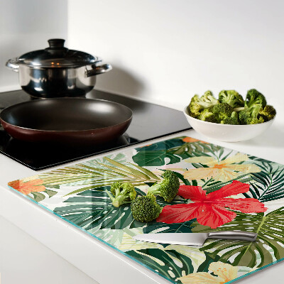 Tagliere in vetro temperato Fiori e foglie tropicali