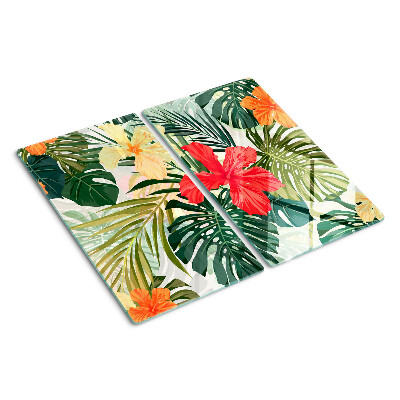 Tagliere in vetro temperato Fiori e foglie tropicali