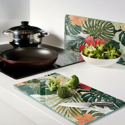 Tagliere in vetro temperato Fiori e foglie tropicali