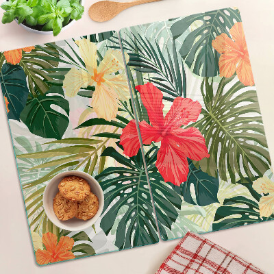 Tagliere in vetro temperato Fiori e foglie tropicali