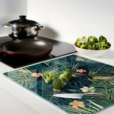 Tagliere in vetro temperato Motivo tropicale con foglie e fiori