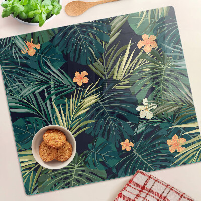 Tagliere in vetro temperato Motivo tropicale con foglie e fiori
