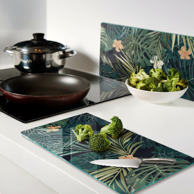 Tagliere in vetro temperato Motivo tropicale con foglie e fiori