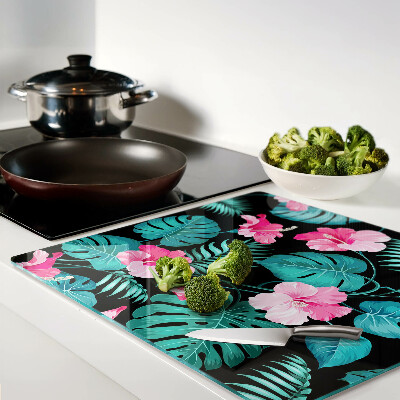 Tagliere in vetro temperato Fiori e foglie tropicali