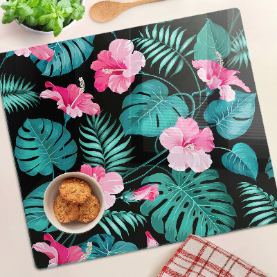 Tagliere in vetro temperato Fiori e foglie tropicali