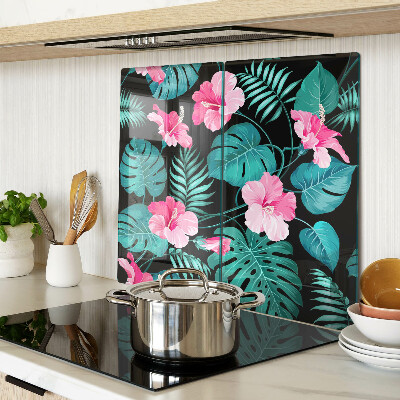 Tagliere in vetro temperato Fiori e foglie tropicali