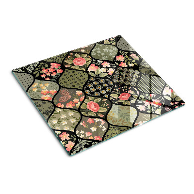 Tagliere in vetro Patchwork floreale con motivi geometrici