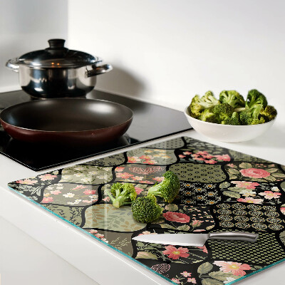 Tagliere in vetro Patchwork floreale con motivi geometrici