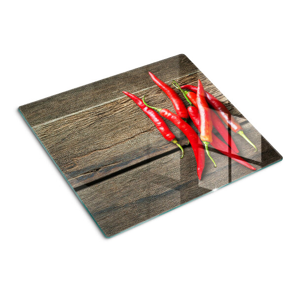 Tagliere in vetro Peperoncini su fondo di legno