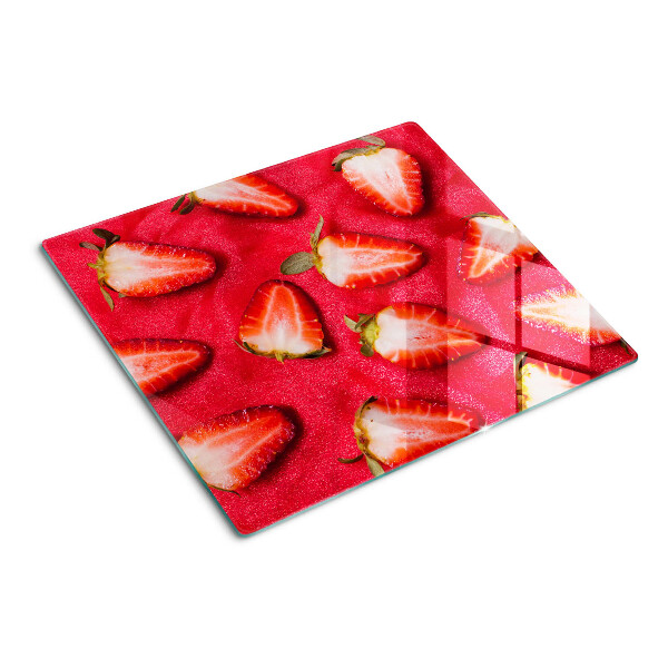 Tagliere in vetro Fragole su sfondo rosa
