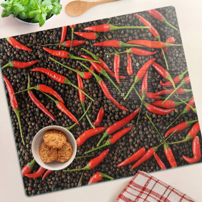 Tagliere in vetro Peperoncini su pepe nero