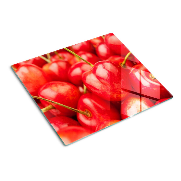 Tagliere in vetro temperato Ciliegie su sfondo rosso