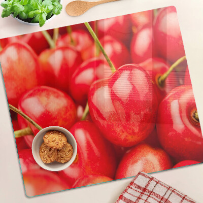 Tagliere in vetro temperato Ciliegie su sfondo rosso