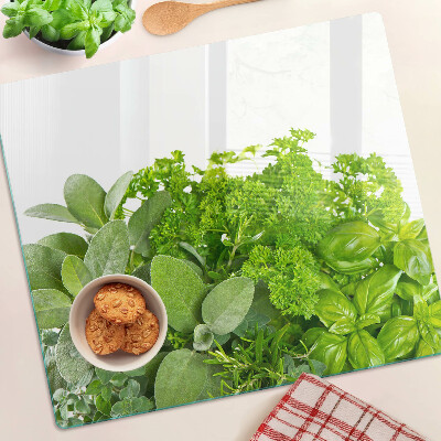 Tagliere in vetro Erbe e foglie verdi