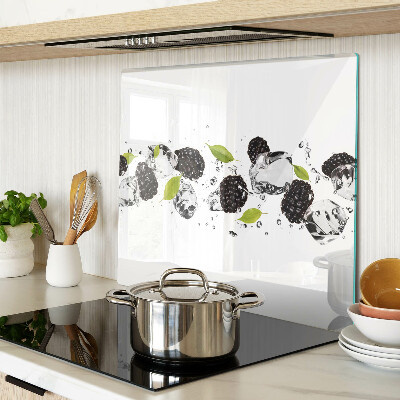 Tagliere in vetro temperato Lamponi con foglie e gocce d'acqua