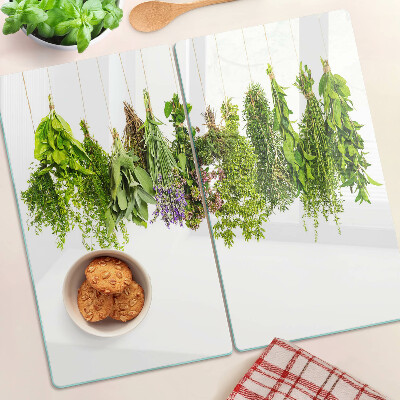 Tagliere in vetro temperato Erbe aromatiche appese a una corda