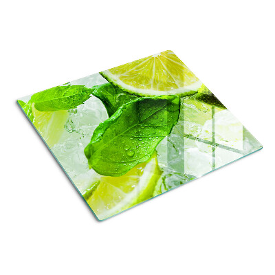 Tagliere in vetro Limoni e foglie di menta
