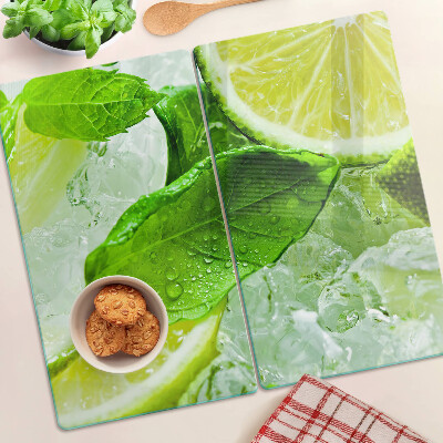 Tagliere in vetro Limoni e foglie di menta