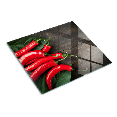 Tagliere in vetro temperato Peperoncini su fondo di legno