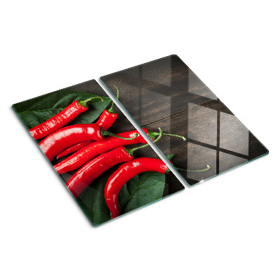 Tagliere in vetro temperato Peperoncini su fondo di legno